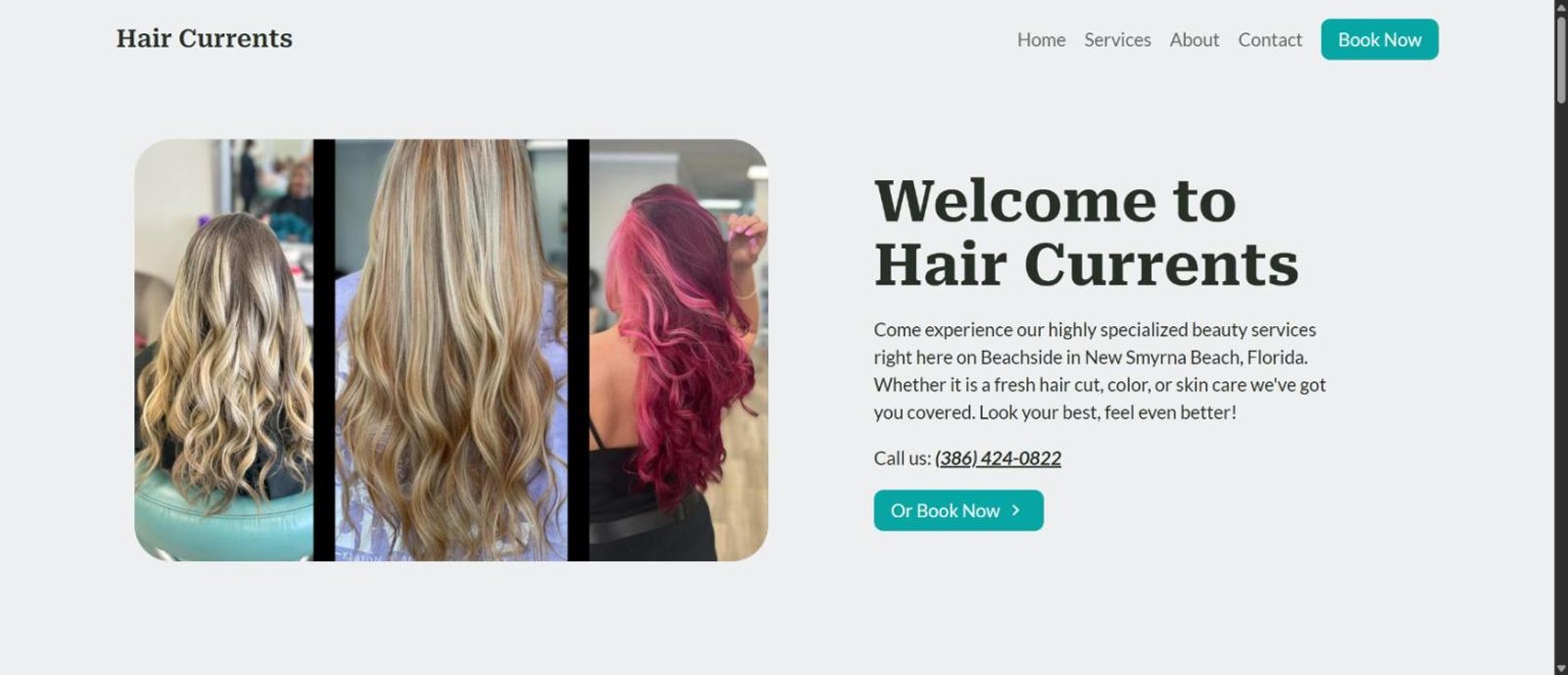 Hair Currents website homepage